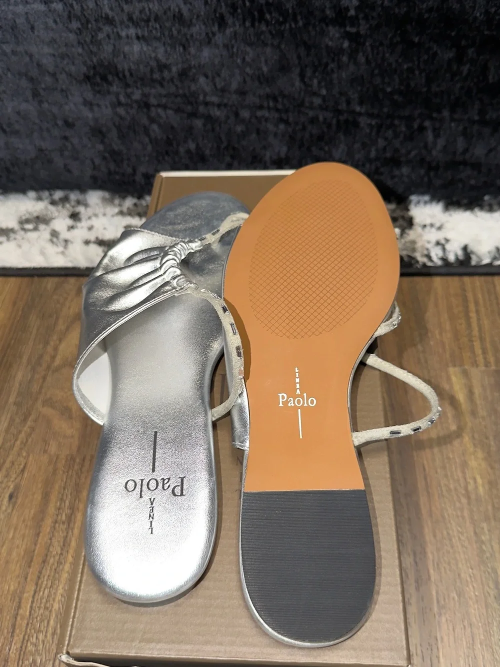 Paolo Metallic Silver Ruched Slide Sandals